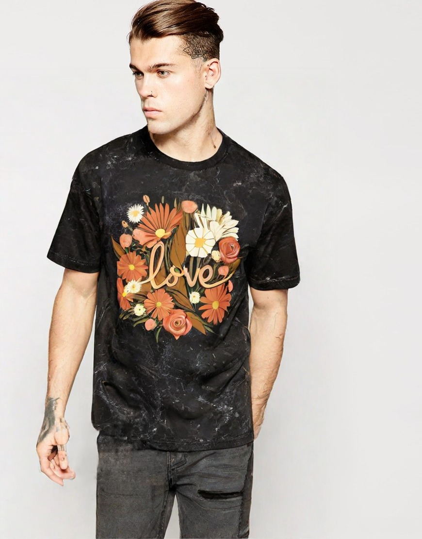 Floral T-Shirt, Retro Wildflower Graphic Tee, Acid Wash Unisex Oversized Tee
