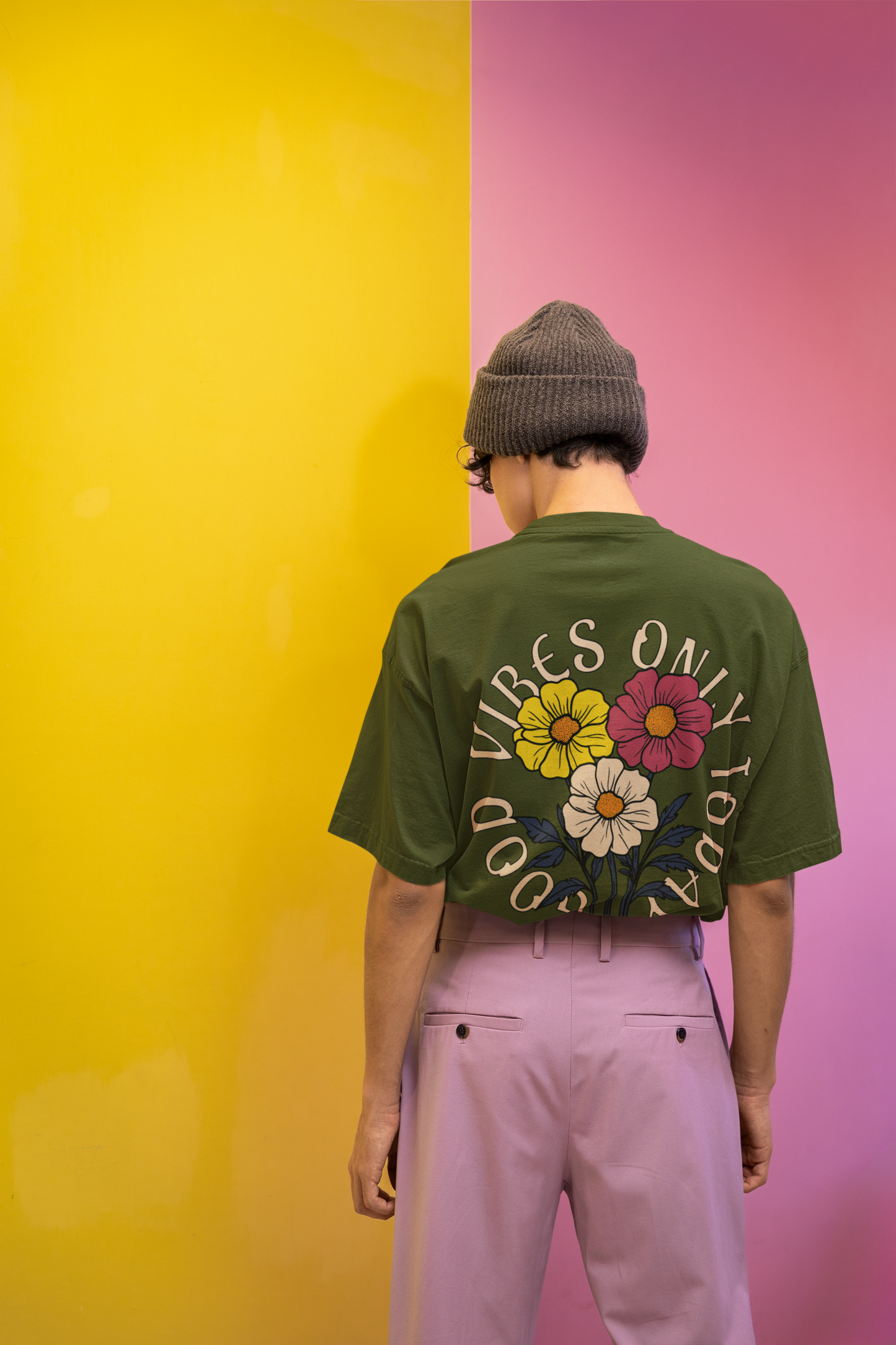 Good Vibes Only Floral Graphic Unisex Oversized T-Shirt