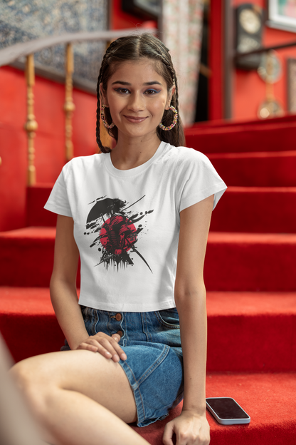 Stylish Samurai Graphic Crop Top for Women