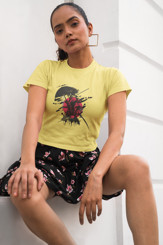 Stylish Samurai Graphic Crop Top for Women