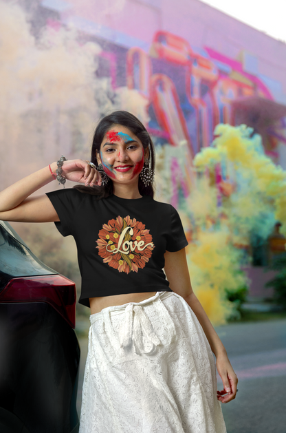 Trendy Floral "Love" Graphic Crop Top for Women