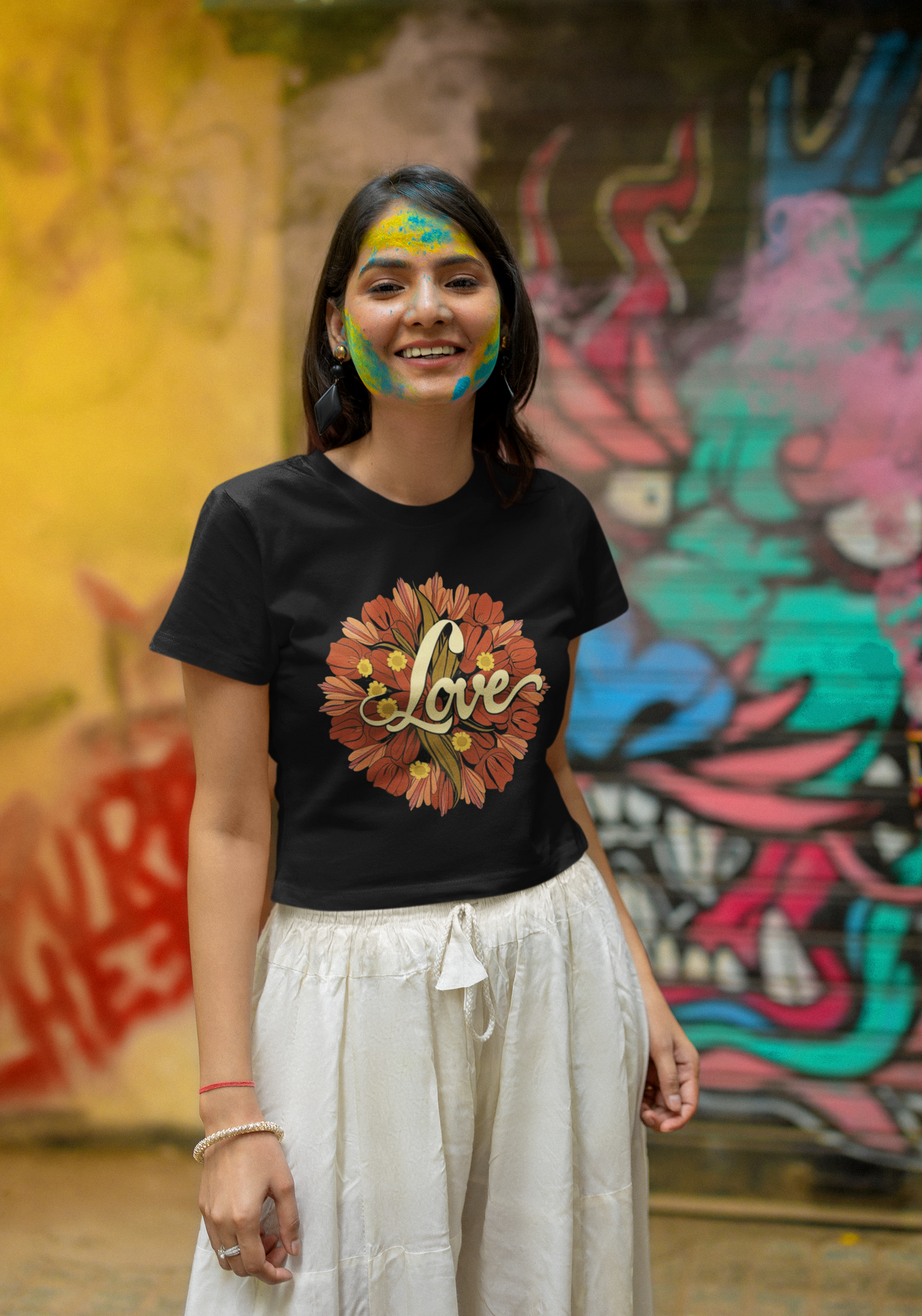 Trendy Floral "Love" Graphic Crop Top for Women